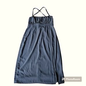 NWT Abercrombie & Fitch Ruched Midi Black Dress with Slit, Size Large